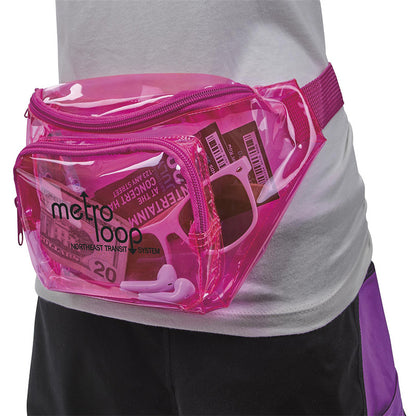 Bolso de cintura de PVC transparente con doble bolsillo y diseño colorido
