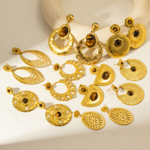 Pendientes de estilo retro bohemio, con piedras naturales incrustadas, diseño de disco, elegante y versátil