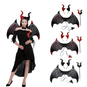 Set de accesorios para Halloween, incluyendo alas de demonio, varita, diadema y otros accesorios para disfraces y actuaciones